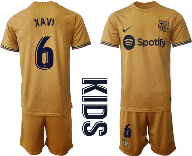 Youth 2022-2023 Club Barcelona away yellow #6 Soccer Jersey